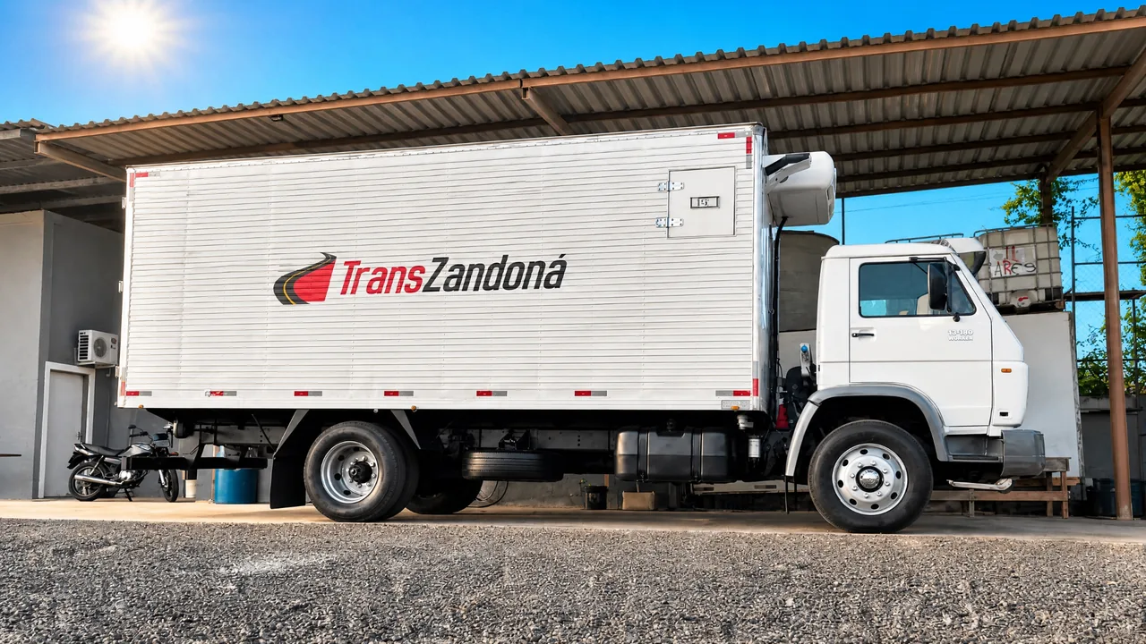 Caminhão TransZandoná estacionado em rua ensolarada